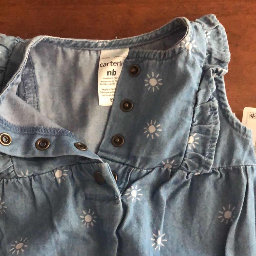 Newborn girl’s jean jumper romper summer sun one piece - Picture 4 of 5